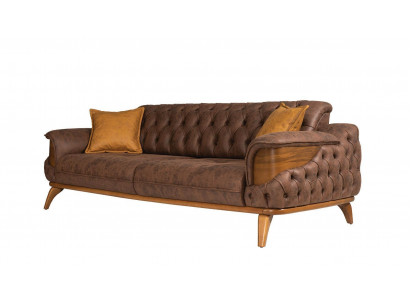 Canapé trois places de luxe Chesterfield en cuir marron design salon